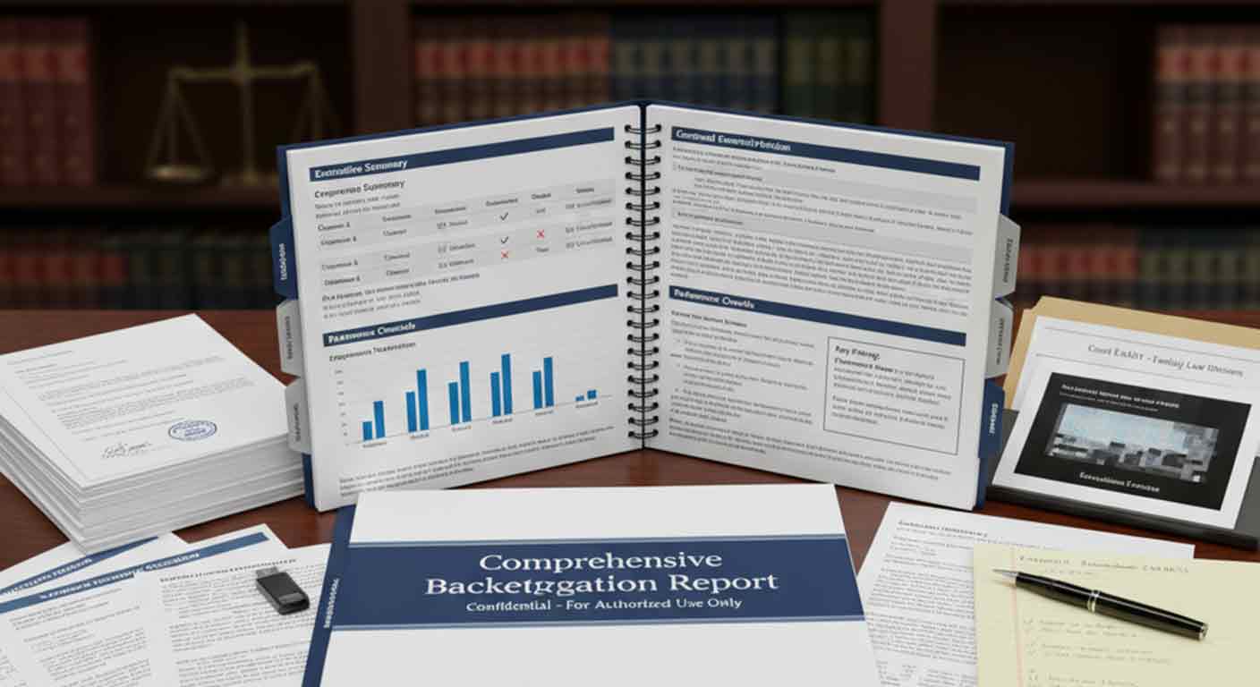 Professional background check report with comprehensive findings and verification