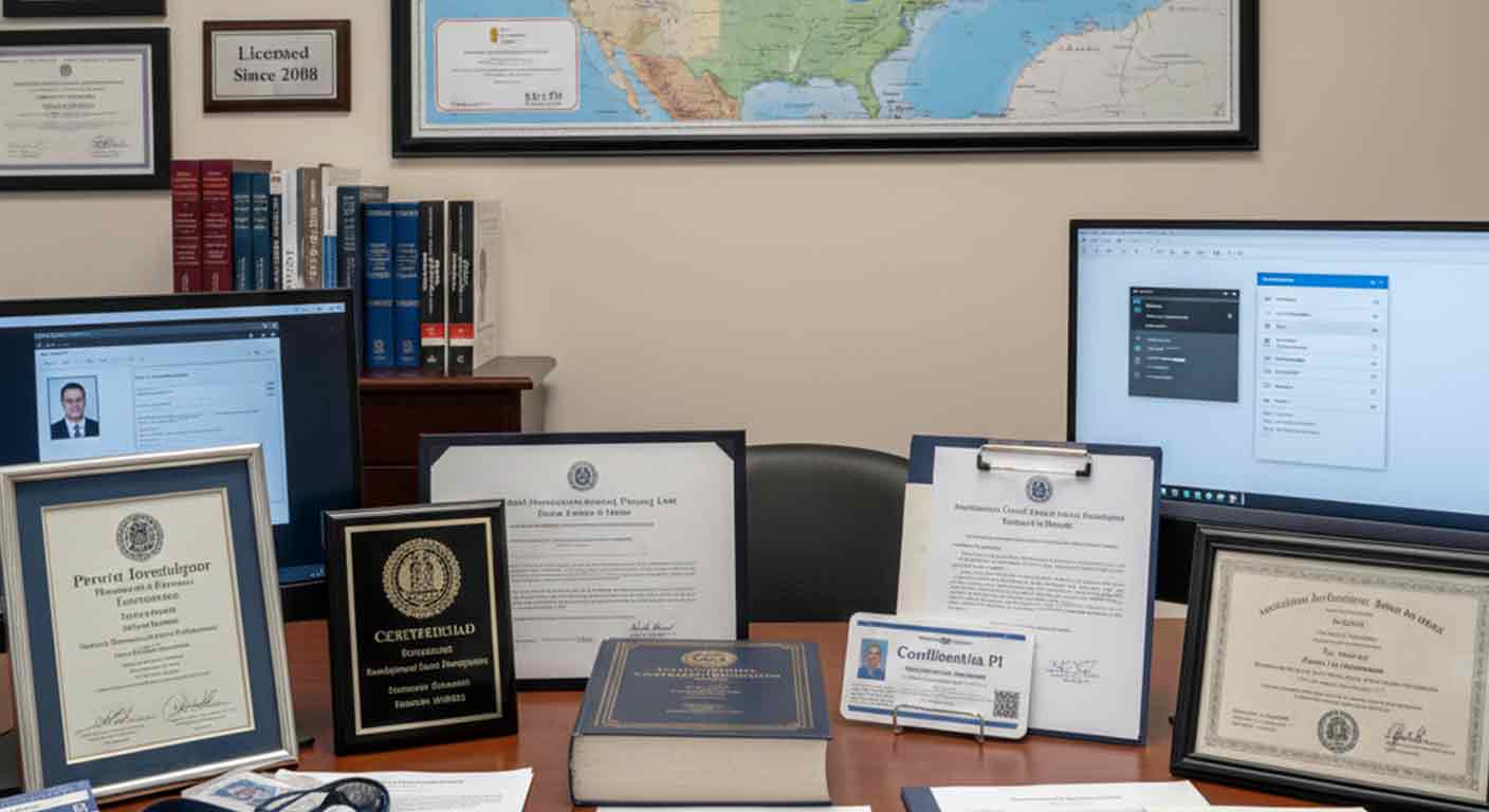 Licensed background check investigator with professional credentials and certifications