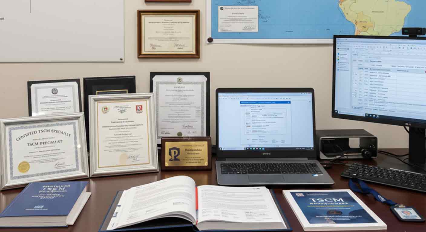 Certified TSCM specialist conducting professional bug sweep