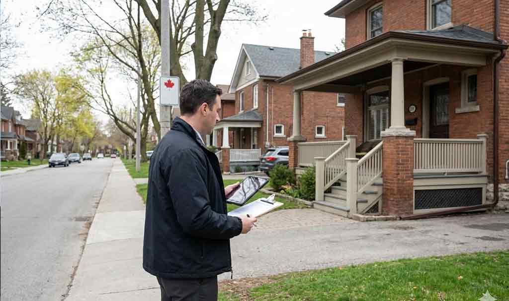 Enquêteur de pistage effectuant vérification sur terrain à adresse localisée
